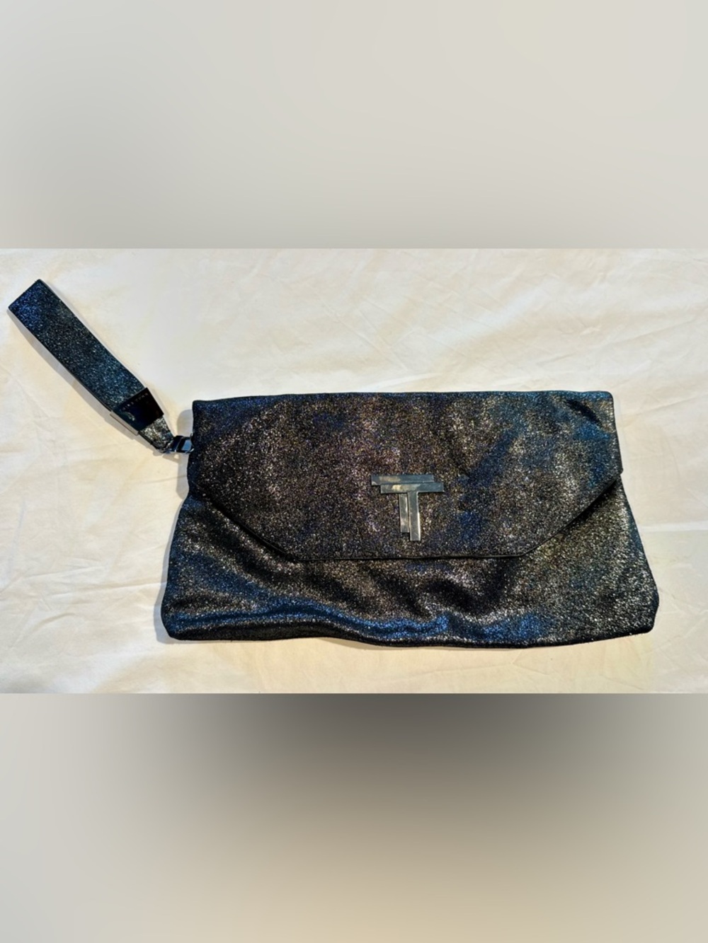 TRINA TURK Black Shimmer Envelope Clutch